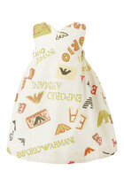 فستان بطبعات شعار الماركة بالكامل قطن للأطفال